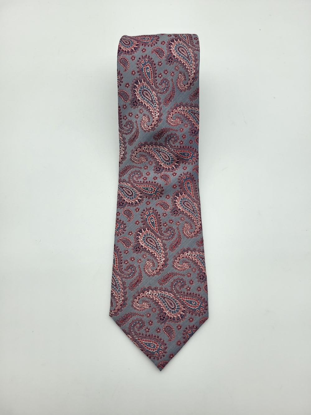 Isaac Mizrahi Grey Tie with Burgundy Paisley